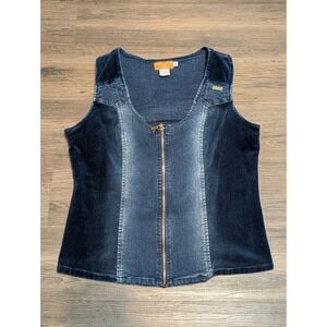 Vintage Karl Kani Vest Womens XL Denim‎ Jean Zip Up Tupac Y2K Streetwear
